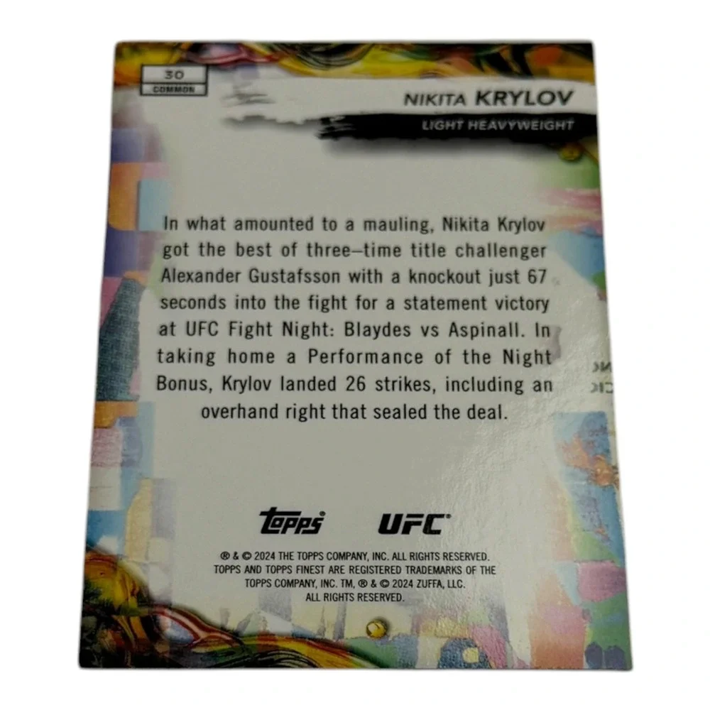 2024 Topps Finest UFC Nikita Krylov Common Card #30 Light Heavyweight MMA